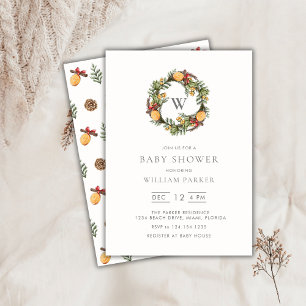 Invitation au Baby shower de couronne de monogramm