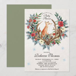 invitation au baby shower de couronnes et renards 