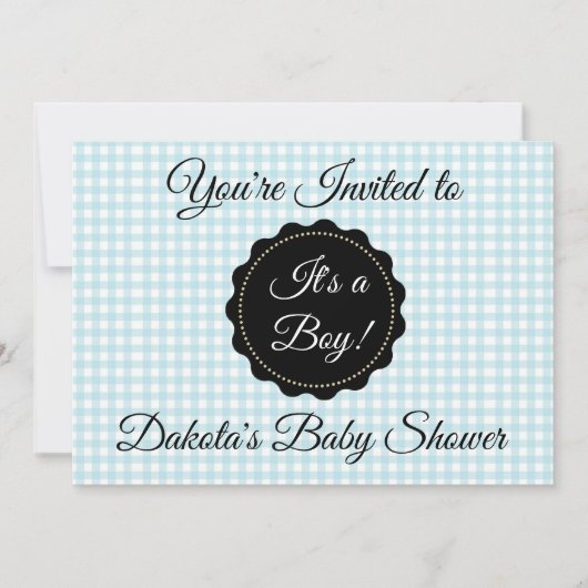 Invitation au Baby shower de en vichy de garçon bl (Devant)