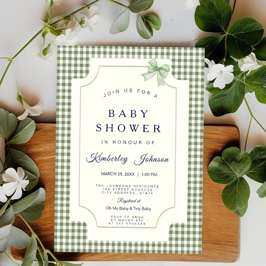 Invitation au Baby shower de En vichy de Sage Gree