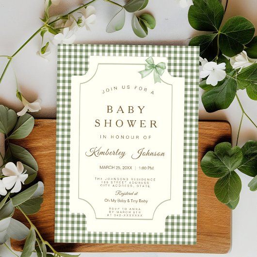 Invitation au Baby shower de En vichy de Sage Gree