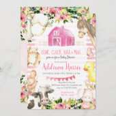 Invitation au Baby shower de ferme pour filles (Devant / Derrière)