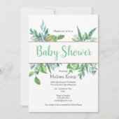 Invitation au Baby shower de feuillage vert et or (Devant)