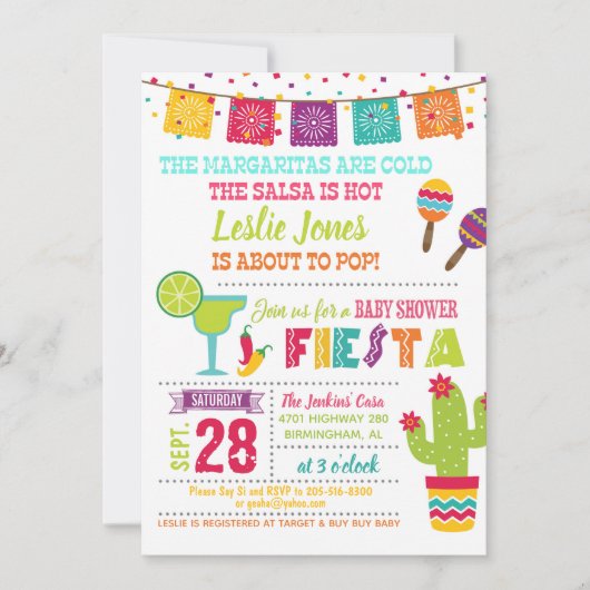 Invitation au Baby shower de Fiesta - Blanc (Devant)