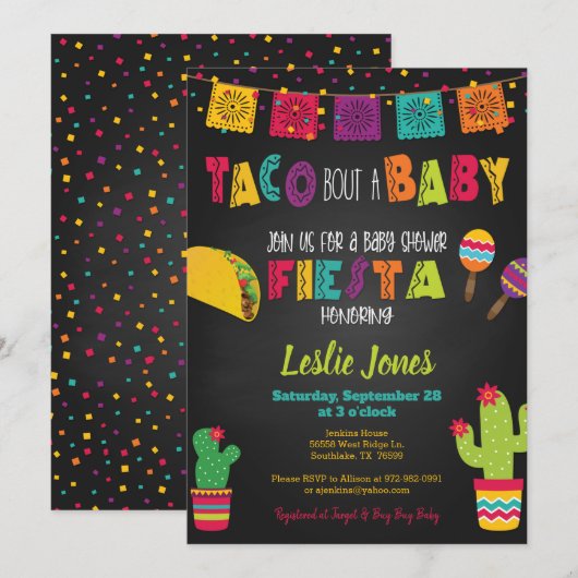 Invitation au Baby shower de Fiesta - Taco Bout a  (Devant / Derrière)