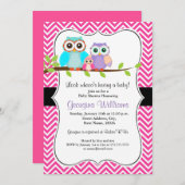 Invitation au Baby shower de fille de la chouette. (Devant / Derrière)