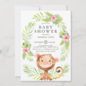 Invitation au Baby shower de fille de singe doux (Devant)