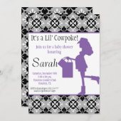 Invitation au Baby shower de fille-fille (violet) (Devant / Derrière)