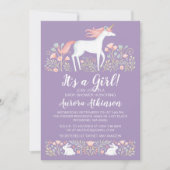 Invitation au Baby shower de fille Unicorn (Devant)