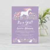 Invitation au Baby shower de fille Unicorn (Debout devant)