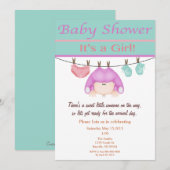 Invitation Au Baby shower De Fille Verte Et Lavand (Devant / Derrière)
