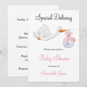 INVITATION AU BABY SHOWER DE FILLES DE STORK DE LI (Devant / Derrière)