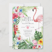 Invitation au Baby shower de Flamant rose floral t (Devant)