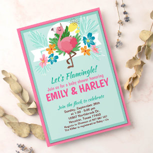 Invitation au Baby shower de Flamant rose tropical