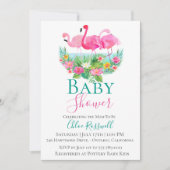 Invitation au Baby shower de Flamant rose tropical (Devant)