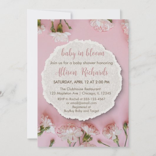 Invitation au Baby shower de fleurs blanches | Élé (Devant)