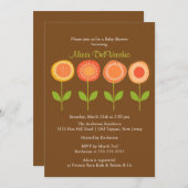 Invitation au Baby shower de fleurs Brown et orang (Devant / Derrière)