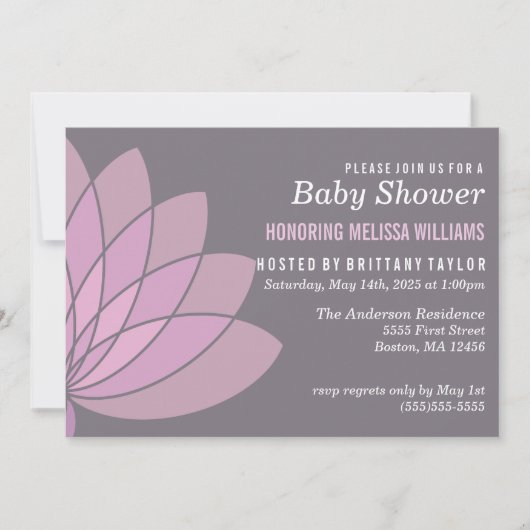 Invitation au Baby shower de fleurs de Lotus (Devant)