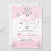 Invitation au Baby shower de flocon de neige rose  (Devant)