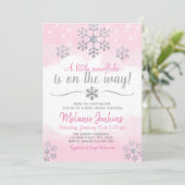 Invitation au Baby shower de flocon de neige rose  (Debout devant)