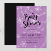 Invitation au Baby shower de flocon de neige viole (Devant / Derrière)