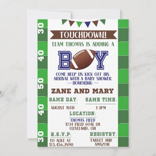 Invitation au Baby shower de football (Devant)