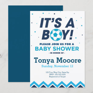 Invitation au Baby shower de football bleu