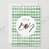 Invitation au Baby shower de football vert Plaid (Dos)