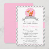 Invitation au Baby shower de Fox Cute en rose et g (Devant / Derrière)
