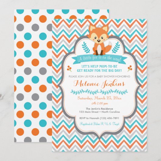 Invitation au Baby shower de Fox de bois (Devant / Derrière)
