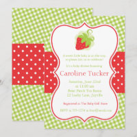 Invitation au Baby shower de fraises en rouge et v