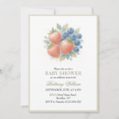 Invitation au Baby shower de fraises et bleuets (Devant)