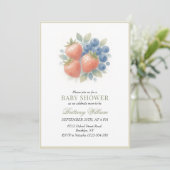 Invitation au Baby shower de fraises et bleuets (Debout devant)