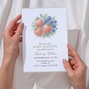 Invitation au Baby shower de fraises et bleuets