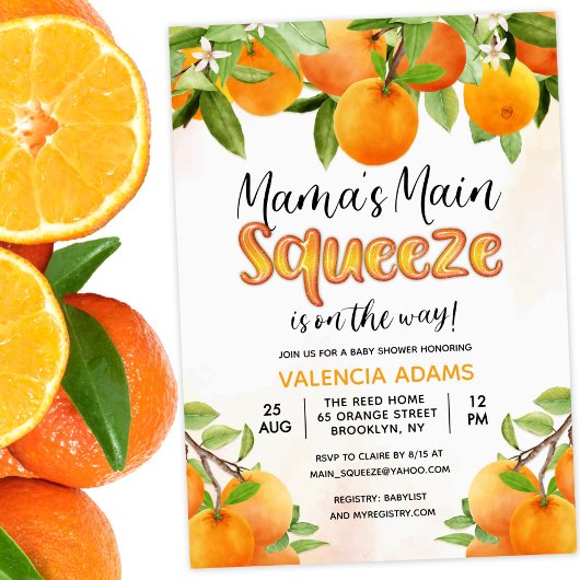 Invitation au Baby shower de fruits orange de Sque