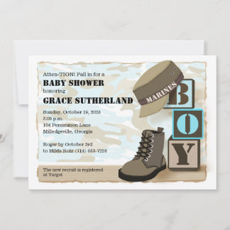 Invitation au Baby shower de garçon militaire