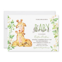 Invitation au Baby shower de Girafe Animaux