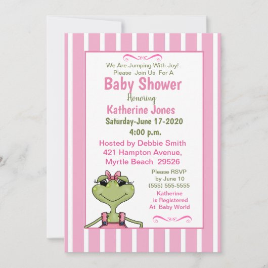 Invitation au Baby shower de grenouille mignonne (Devant)