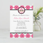 Invitation au Baby shower de jouet de singe rose 5 (Debout devant)