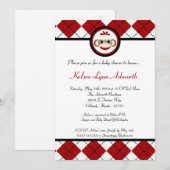 Invitation au Baby shower de jouet de singe rouge  (Devant / Derrière)