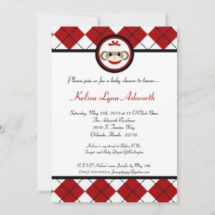 Invitation au Baby shower de jouet de singe rouge 