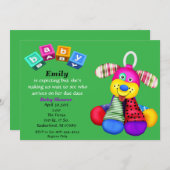 Invitation au Baby shower de jouets multicolores (Devant / Derrière)