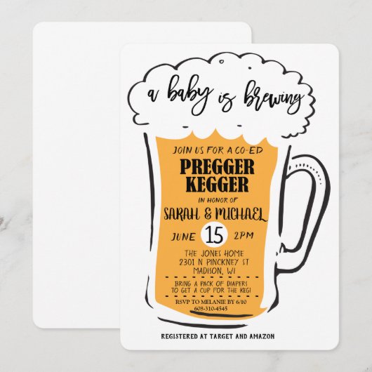 Invitation au Baby shower de la bière Pregger Kegg (Devant / Derrière)