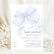 Invitation au Baby shower de la Bow bleue En vichy