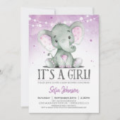 Invitation au Baby shower de la fille Eléphant Vio (Devant)