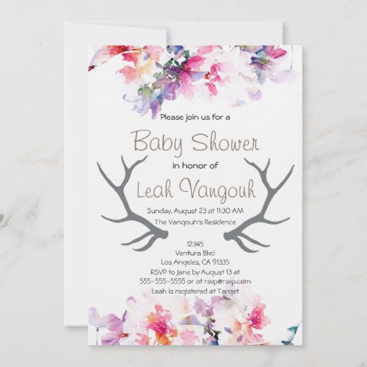 Invitation au Baby shower de la florale douce et d (Devant)