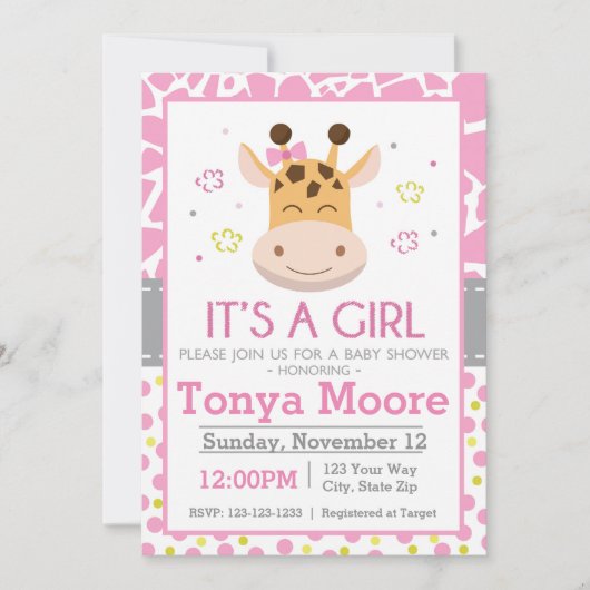 Invitation au Baby shower de la Girafe Polka Dot ( (Devant)