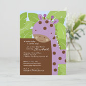 Invitation au Baby shower de la Girafe pourpre (Debout devant)