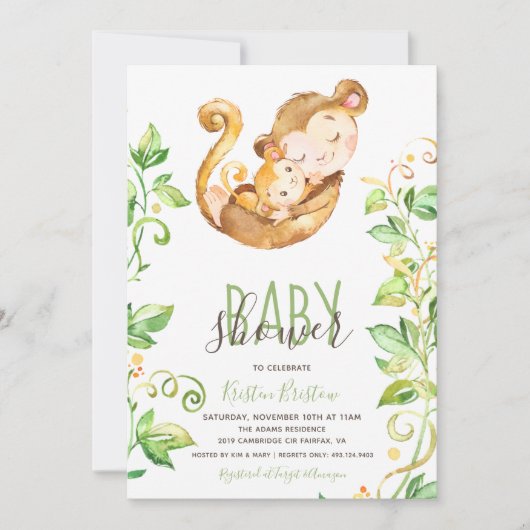 Invitation au Baby shower de la jungle des singes (Devant)