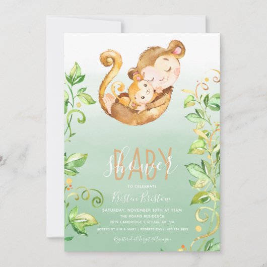 Invitation au Baby shower de la jungle des singes (Devant)